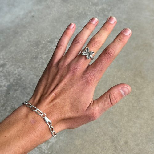 4 Petal Flower Silver Ring
